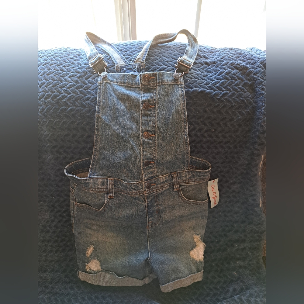 NWT Cat & Jack Girls Denim Overalls Shorts